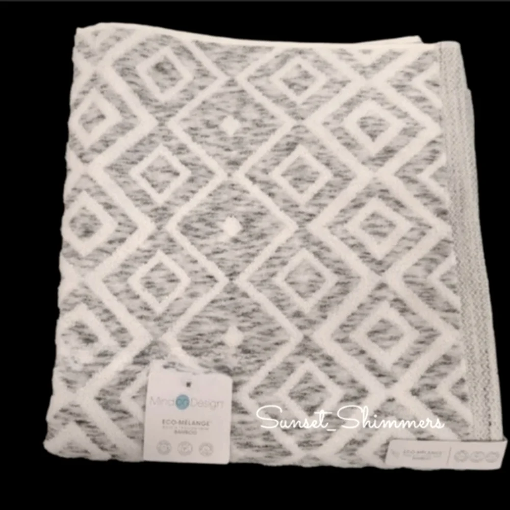 6pc Mind On Design Bath Hand Tip Towel Set Diamond Geo Gray & White Marble NEW